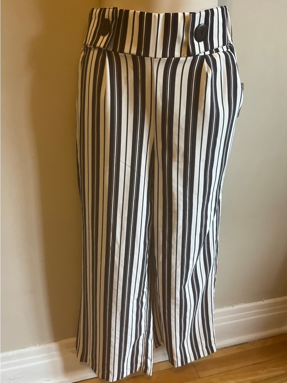 Ardene Navy and White Vertical Stripe Wide Leg Pants
